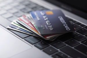 credit cards on a keyboard