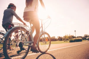 close-up on cyclists